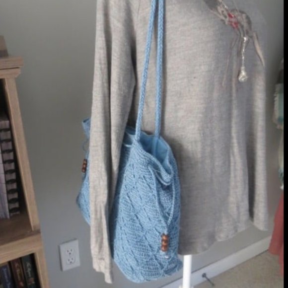 Studio Works Handbags - Studio Works blue crocheted purse shoulder bag